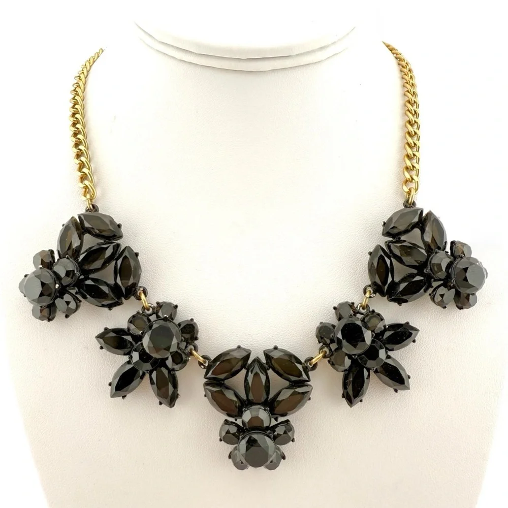 J. Crew Black and Gold Floral Necklace